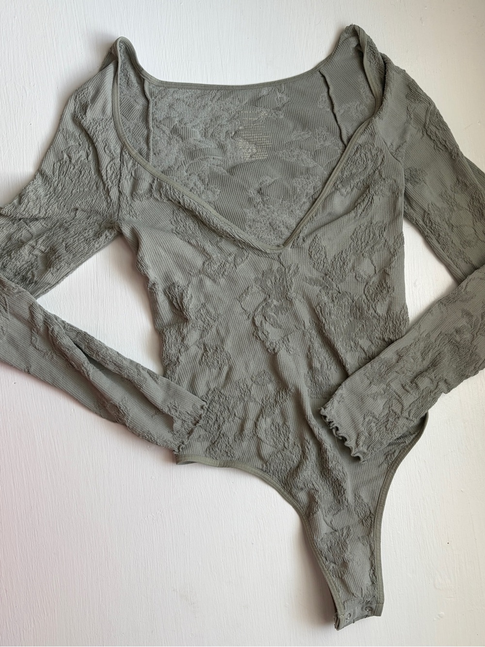 Free People Textured Long Sleeve Bodysuit - Sage Green